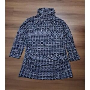 Womens New York & Company Turtleneck Aztec Stretch Ruched Top Shirt
